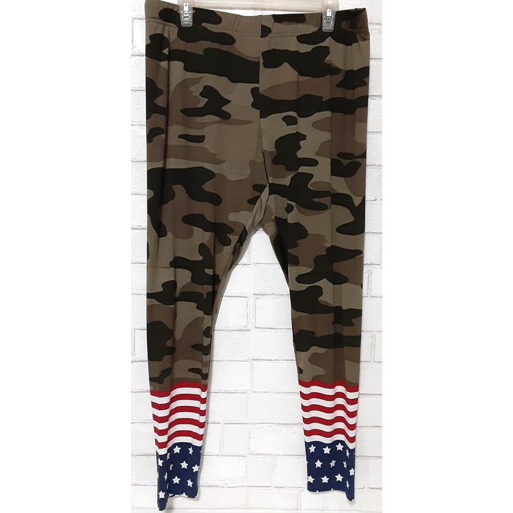 Liberty Park Women's Leggings Size XL Camouflage Stars Stripes USA Flag
